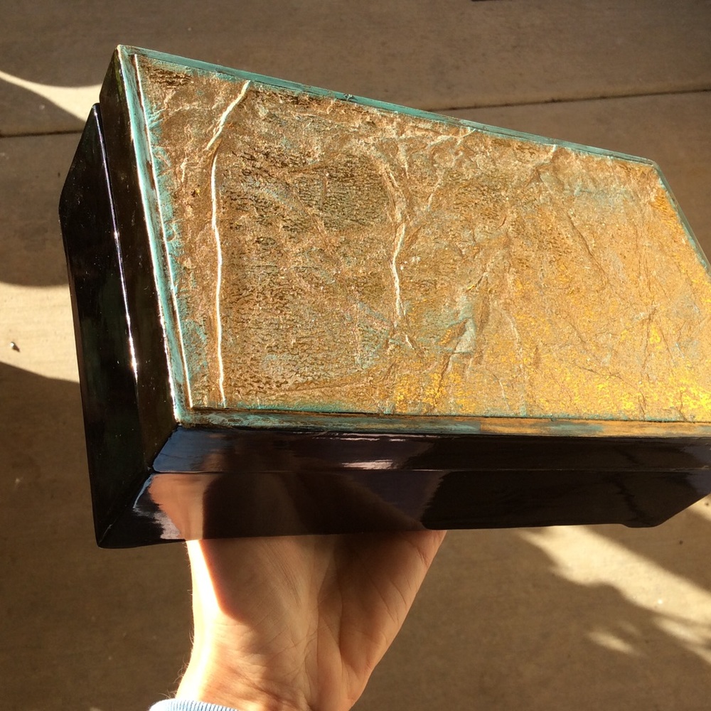NEW Gold Blue Wooden Jewelry Box/Anthropologie Bag - Picture 3 of 10
